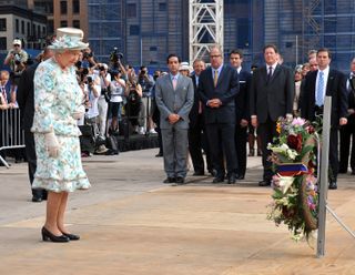 The Queen leaving a wreath at the New York City site of the 9/11 attacks in 2010.