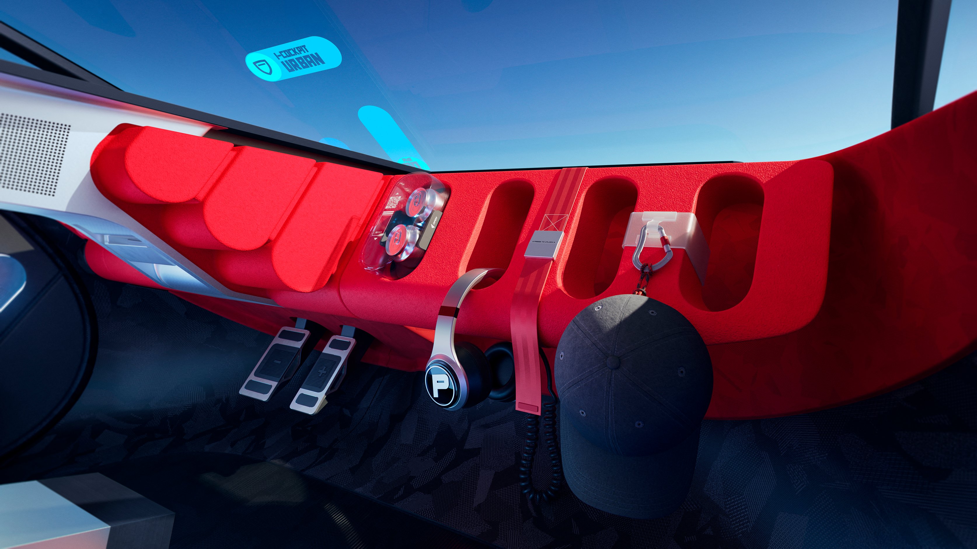 Inside the Peugeot Polygon Concept with its moulded foam dashboard