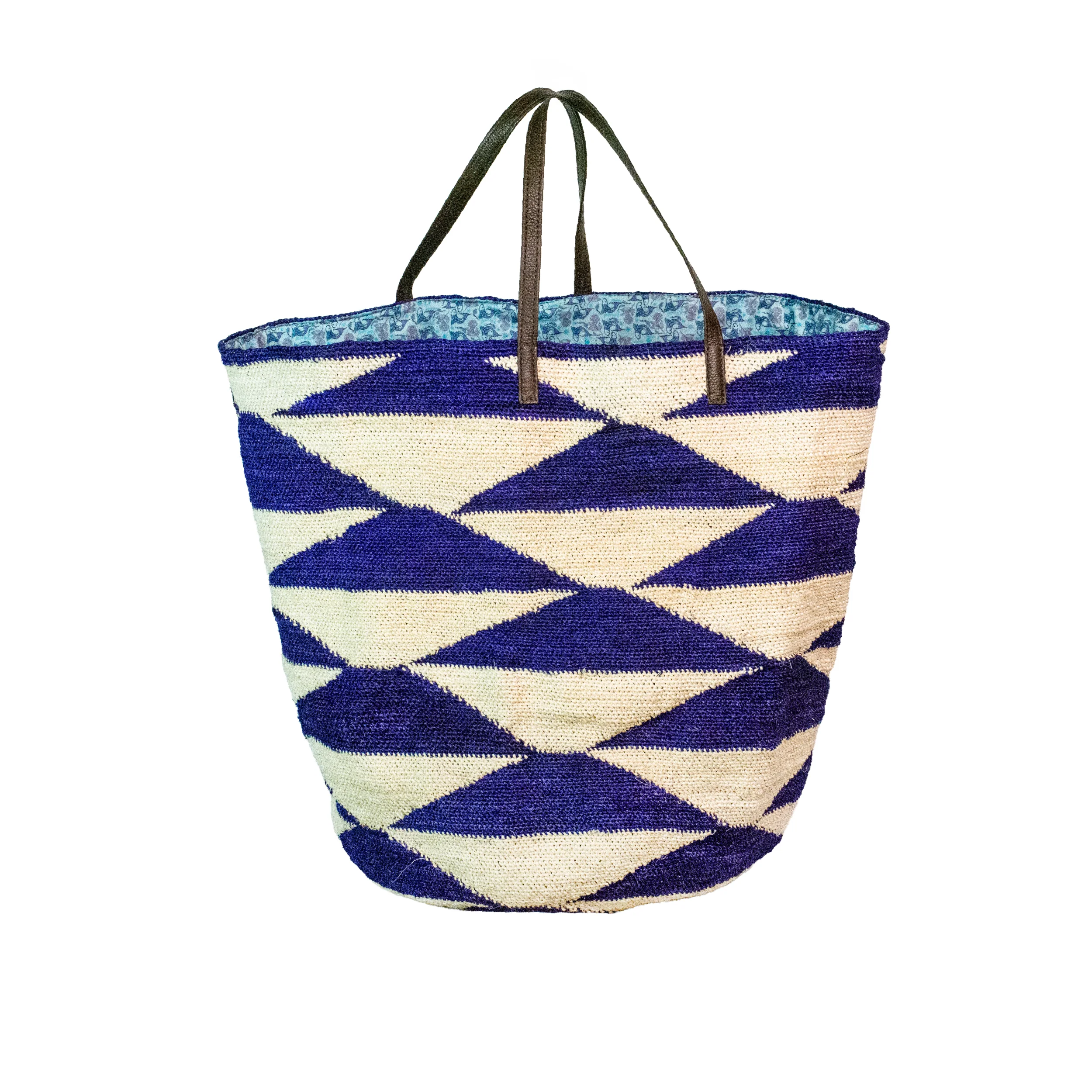 sensi-studio, Sisal Maxi Carry All With Printed Fabric Lining
