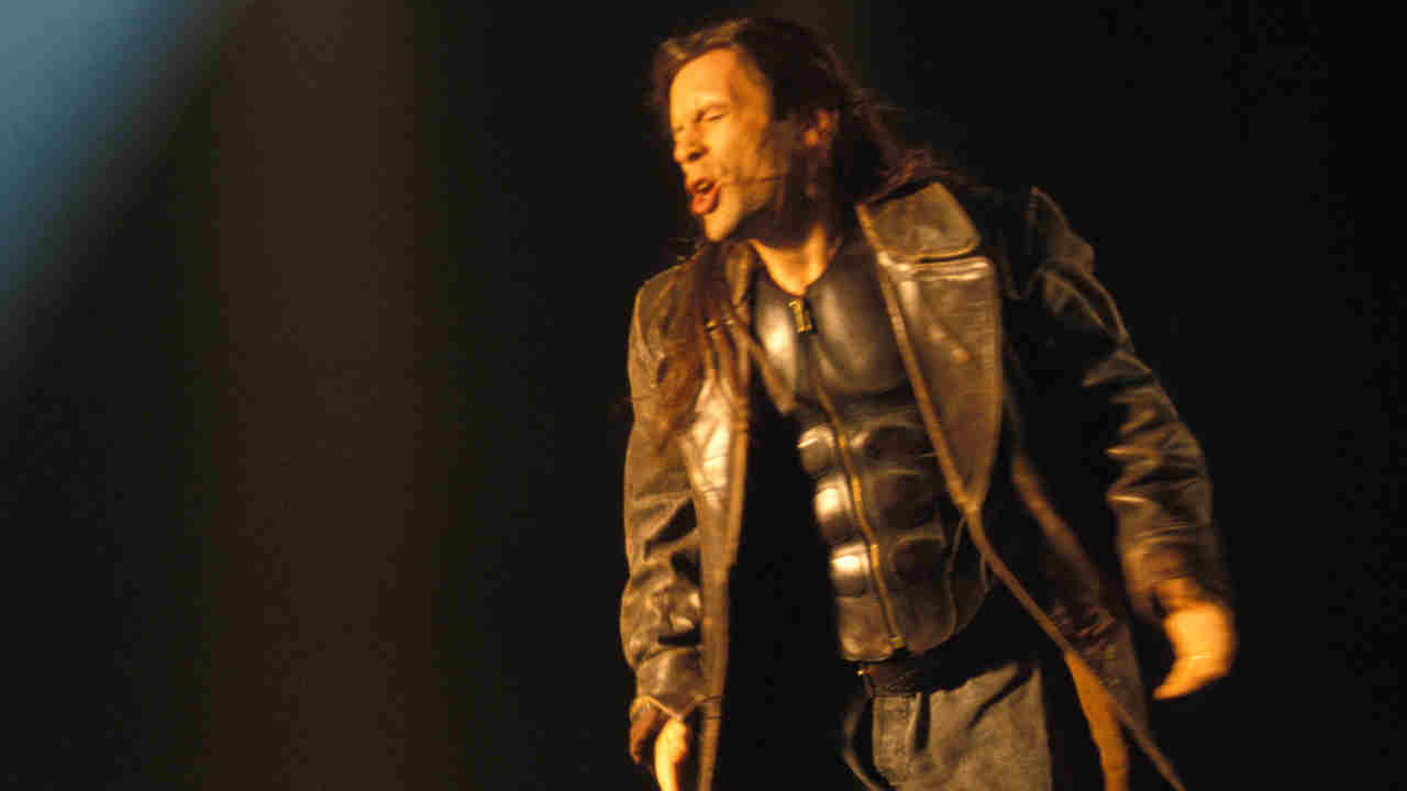 Bruce Dickinson posing for a photograph in 1994