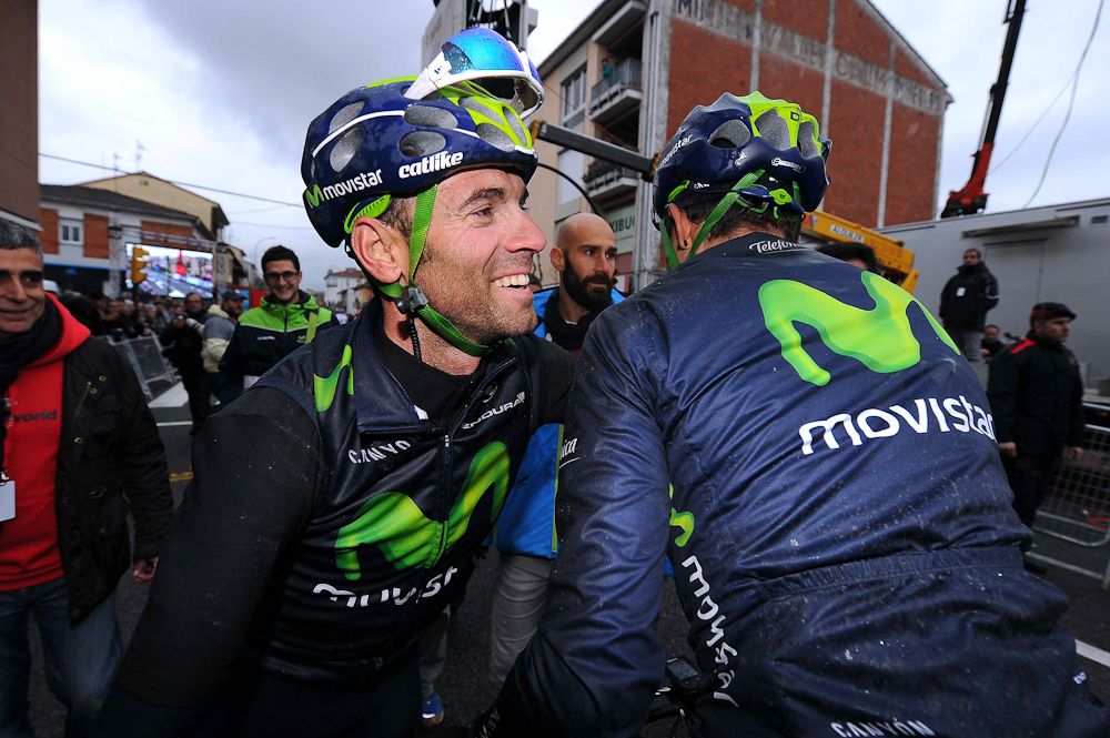 Alejandro Valverde celebrates his win.