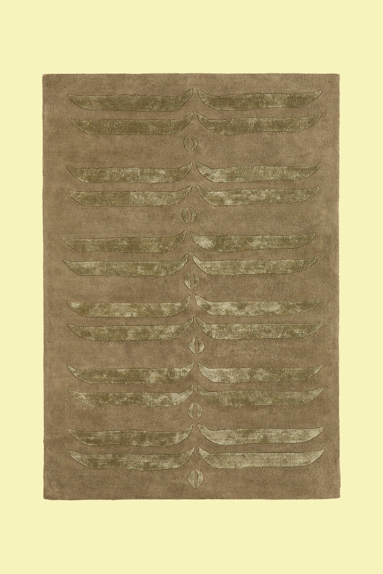 A deep sage green rug with a soft design
