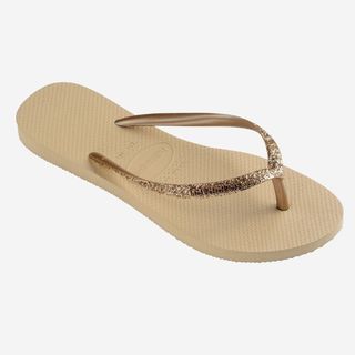 gold foot strap flip flops