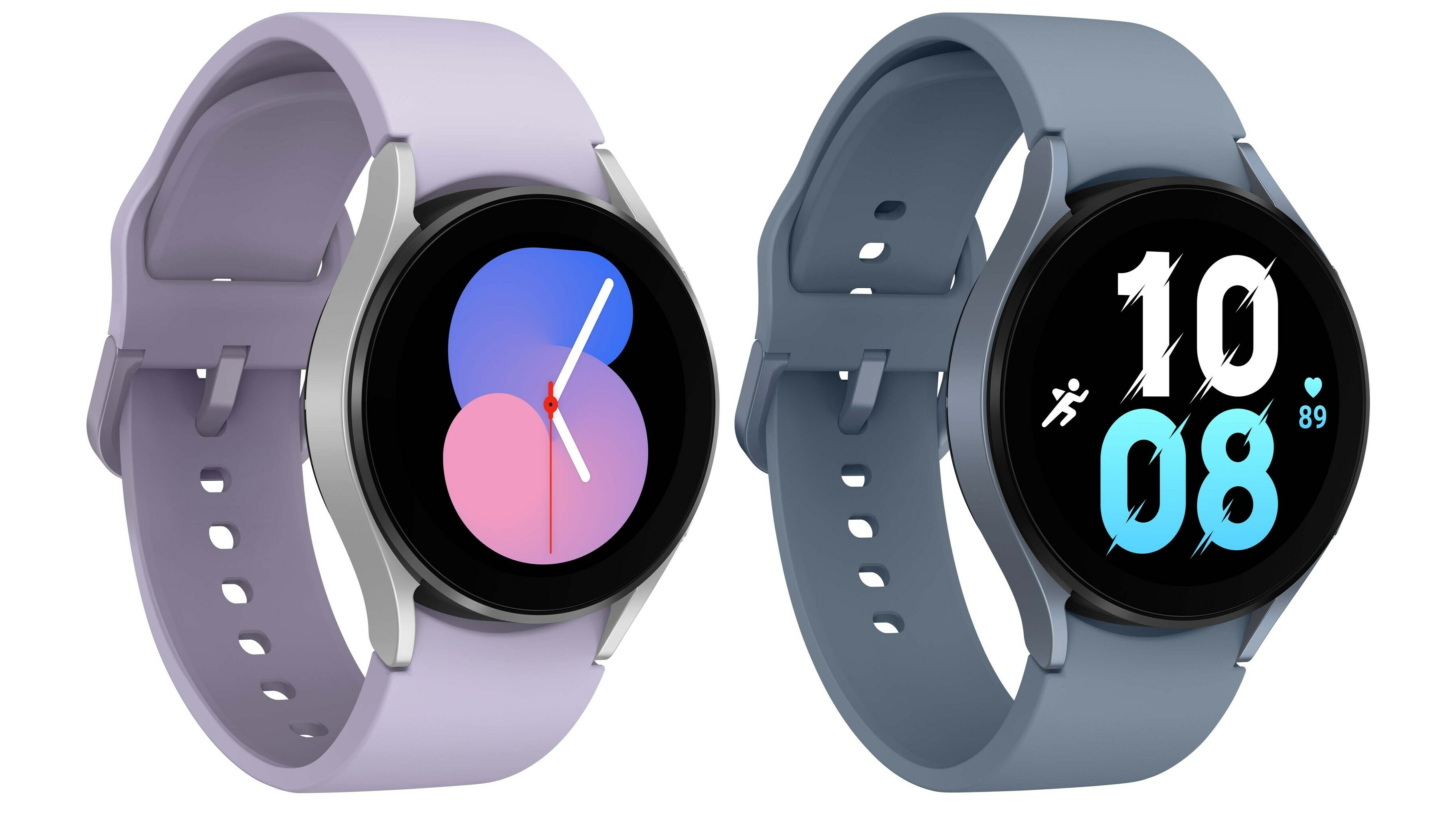 A leaked image of a 40mm Galaxy Watch 5 on the left and a 44mm on the right