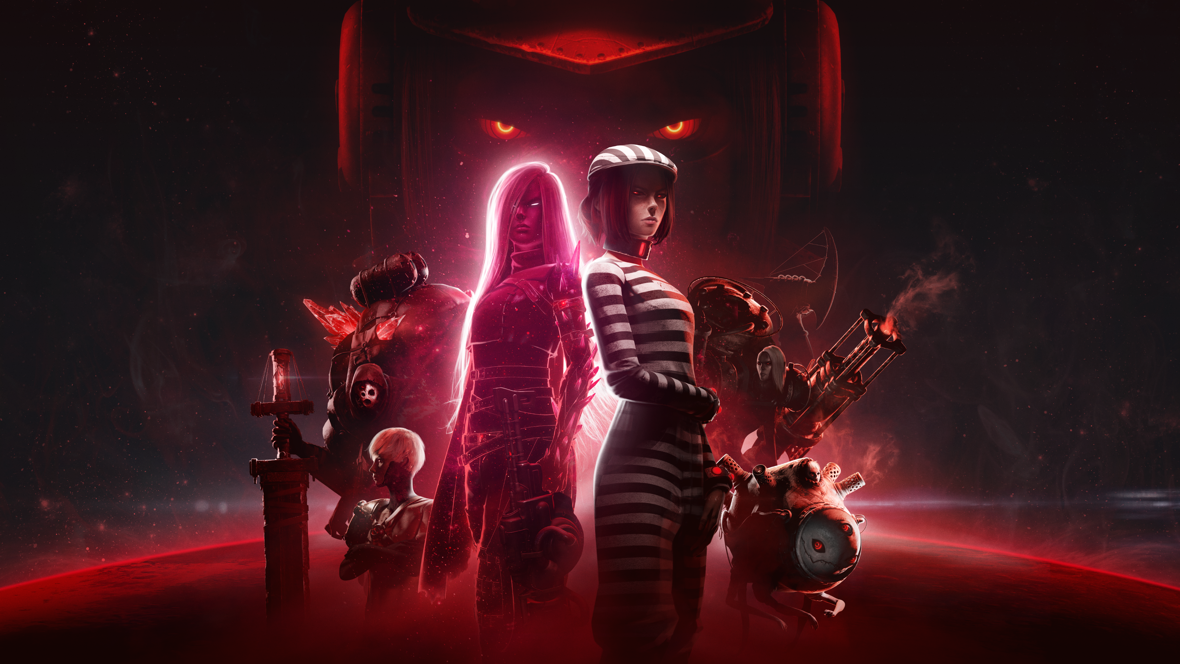 Characters in a fantasy sci-fi game, red and glowing