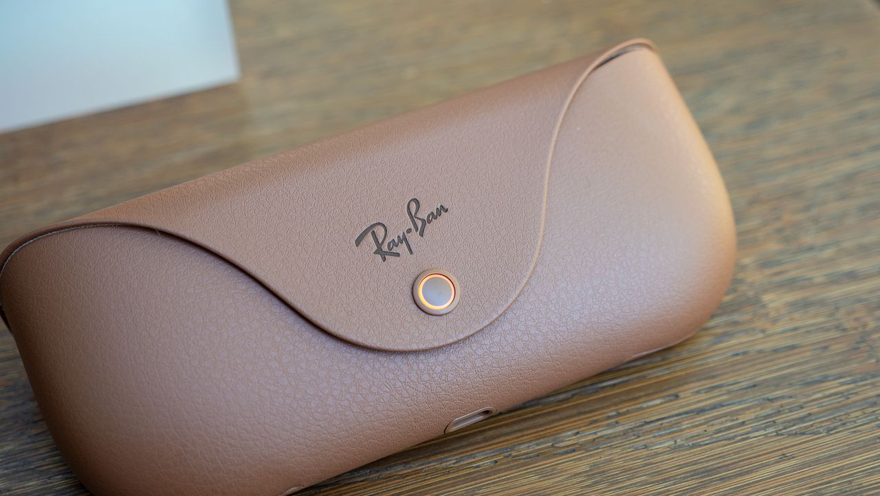 The new tan leather charging case for Ray-Ban Meta smart glasses