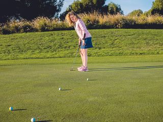 Golf Monthly Top 50 Coach Katie Dawkins demonstrating the distance control putting game