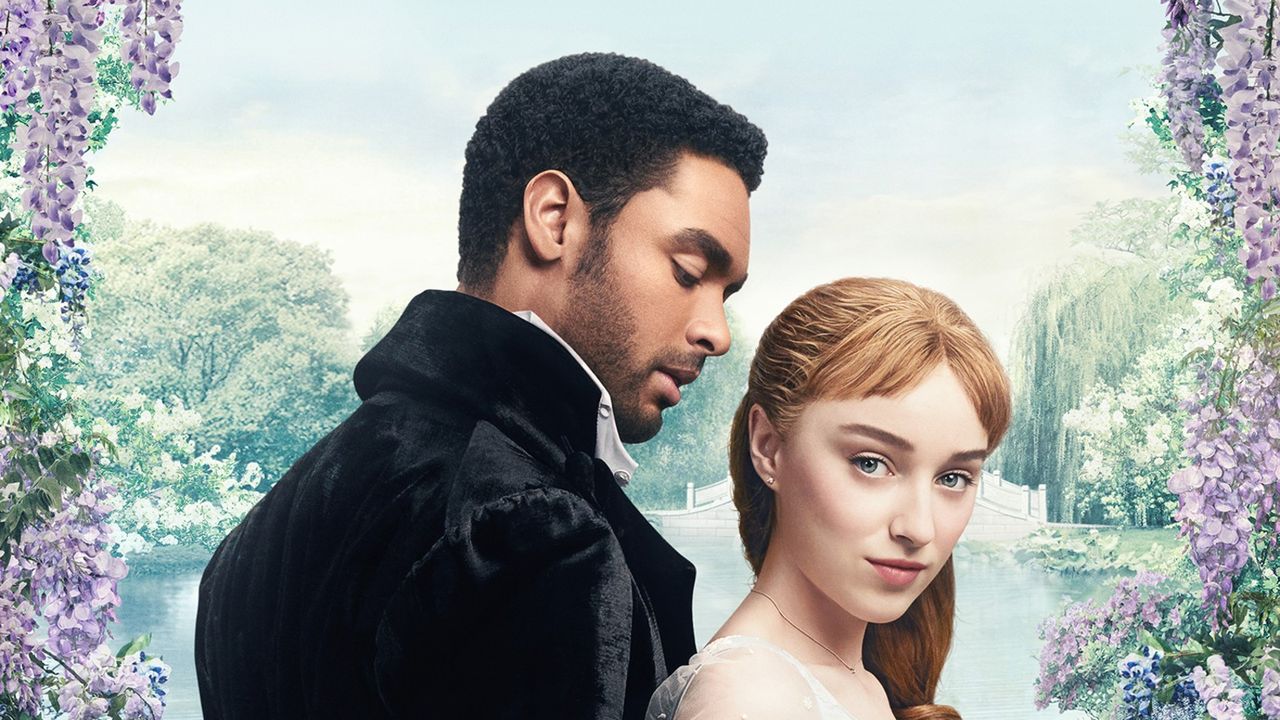 Netflix&#039;s Bridgerton series poster featuring Regé-Jean Page and Phoebe Dynevor 