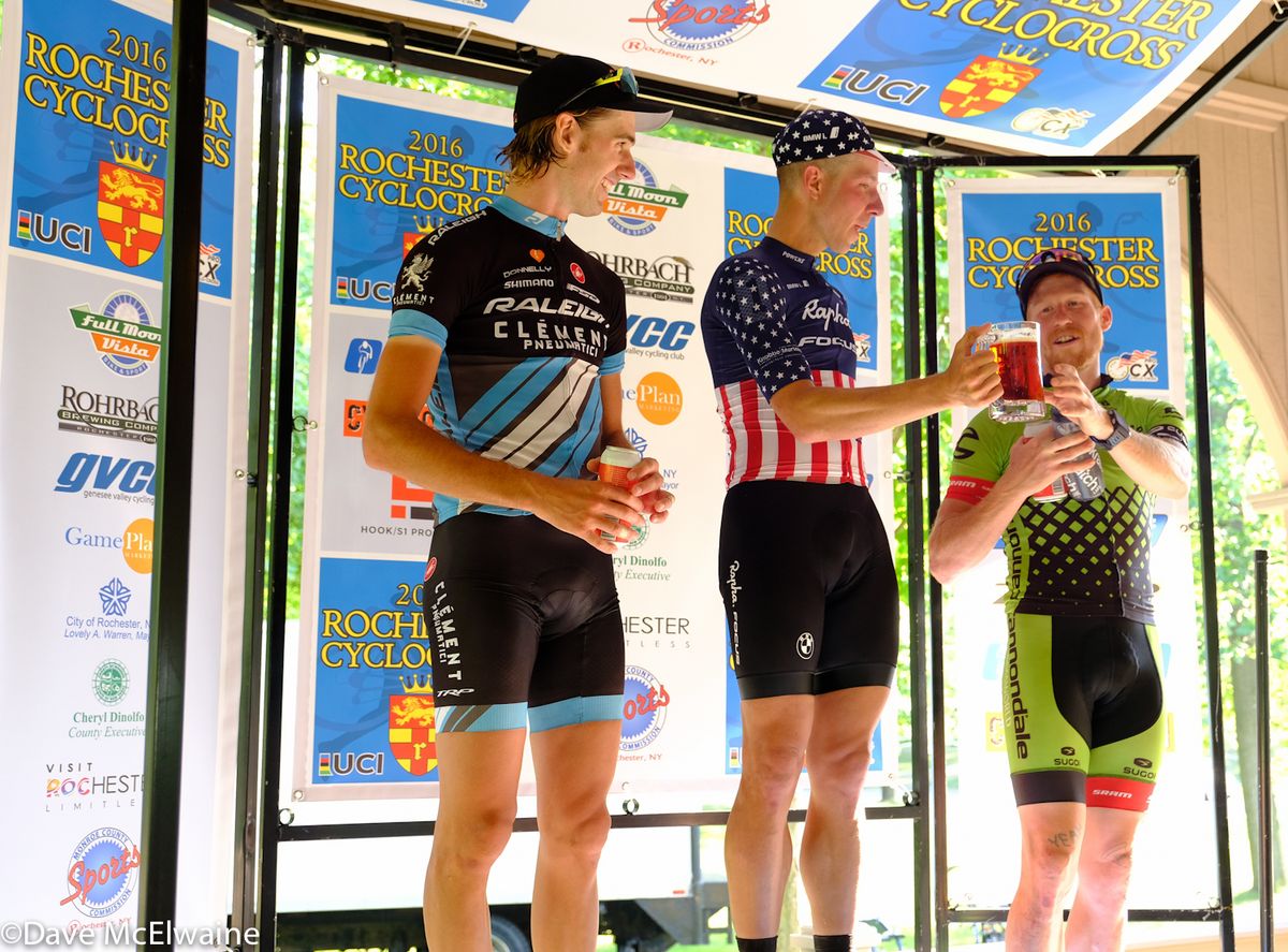 Men's Podium (L to R) Jamie Driscoll (Raleigh Clement) 2nd, Jeremy Powers (Aspire Racing) 1st, Stephen Hyde (Cannondale p/b Cyclocrossworld.com)