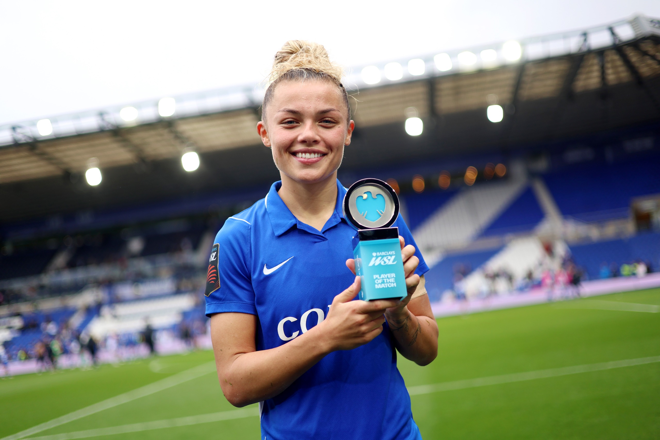 Oceane Hurtre poses for a photo with the Barclays WSL Player of the Match award after the match between Birmingham City and Crystal Palace FC at St Andrew&rsquo;s at Knighthead Park on September 27, 2026