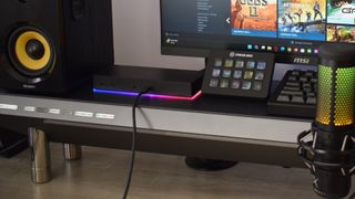 Razer Thunderbolt 4 Dock Chroma in operation powering a Stream Deck and running a 4K monitor.