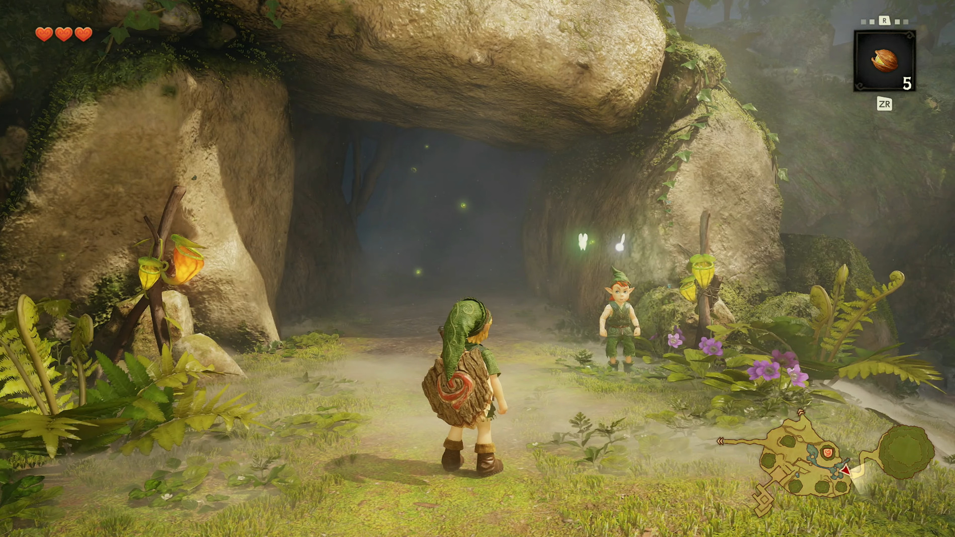 Link infront of a cave during the gameplay reveal for the Ocarina of Time remake