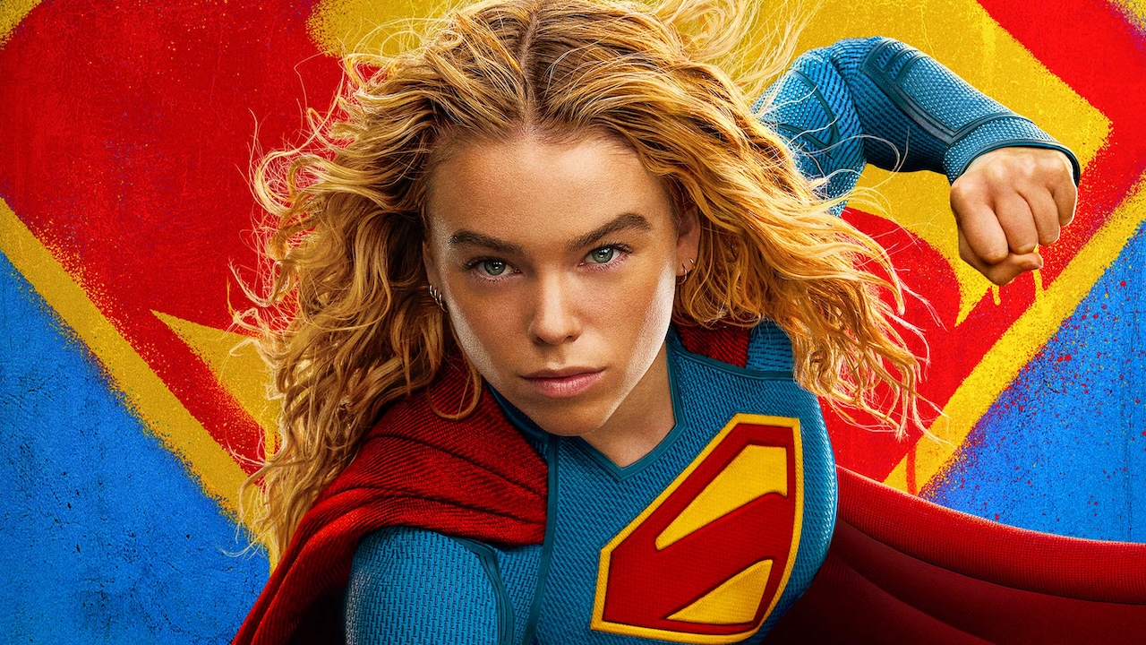 Milly Alcock's Supergirl in action pose with fist raised for theatrical poster