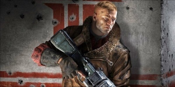 Wolfenstein character holding gun