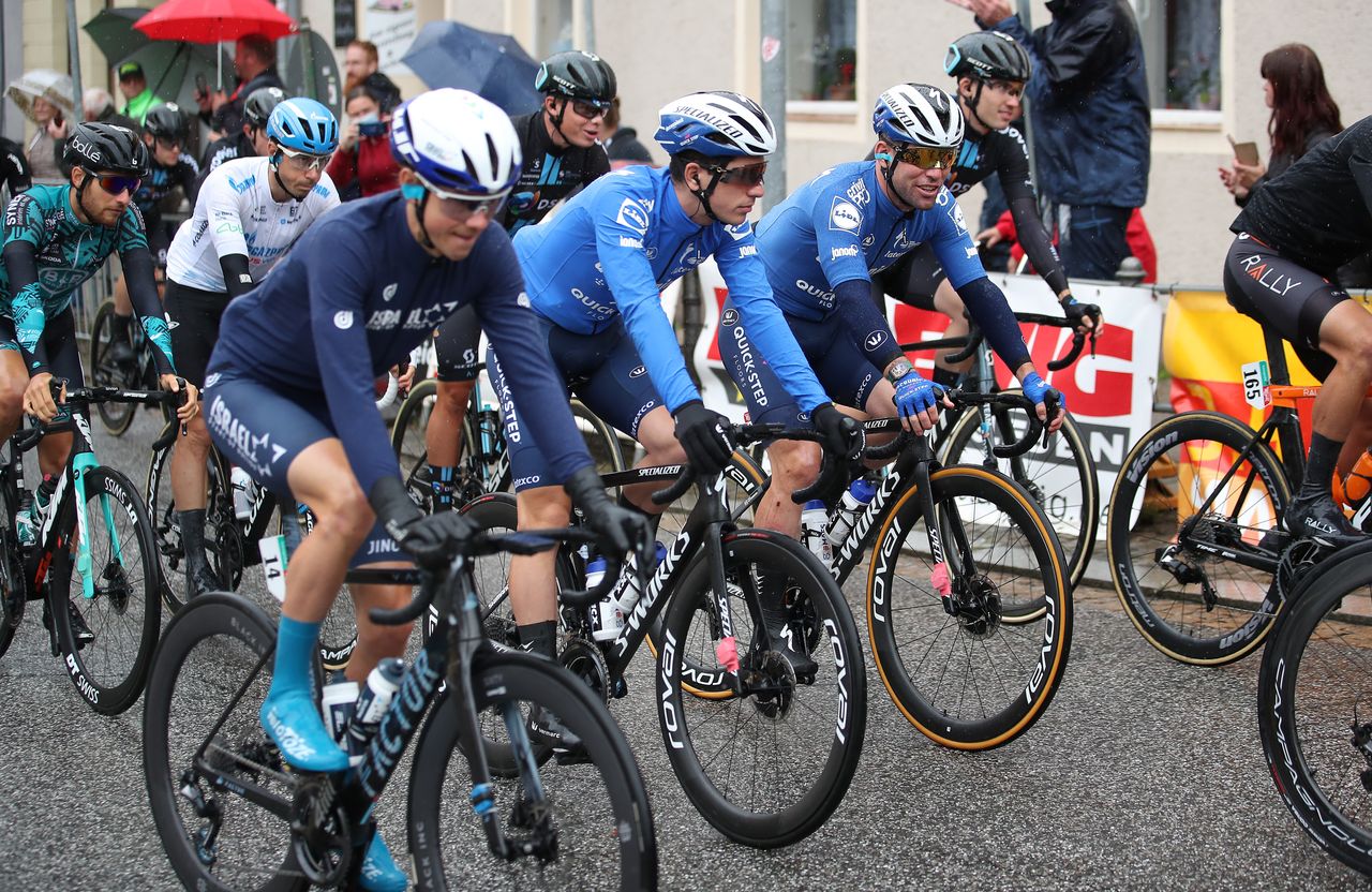 ILMENAU GERMANY AUGUST 27 LR Joo Almeida of Portugal and Mark Cavendish of United Kingdom and Team Deceuninck QuickStep compete during the 35th Deutschland Tour 2021 Stage 2 a 1806km stage from Sangerhausen to Ilmenau DeineTour on August 27 2021 in Ilmenau Germany Photo by Christian KasparBartkeGetty Images