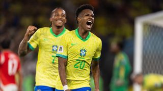 Estevao Willian of Brazil celebrates after scoring the team's first goal during the match between Brazil and Chile as part of the South American FIFA World Cup 2026 Qualifier at Maracana Stadium on September 04, 2025 in Rio de Janeiro, Brazil. 