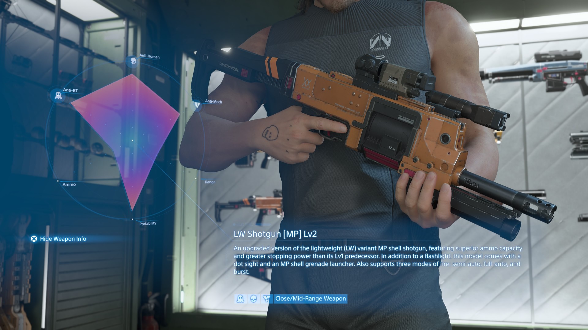 The LW Shotgun Level 2, one of the best weapons in Death Stranding 2