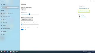 Screenshot showing Windows 10 mouse settings menu