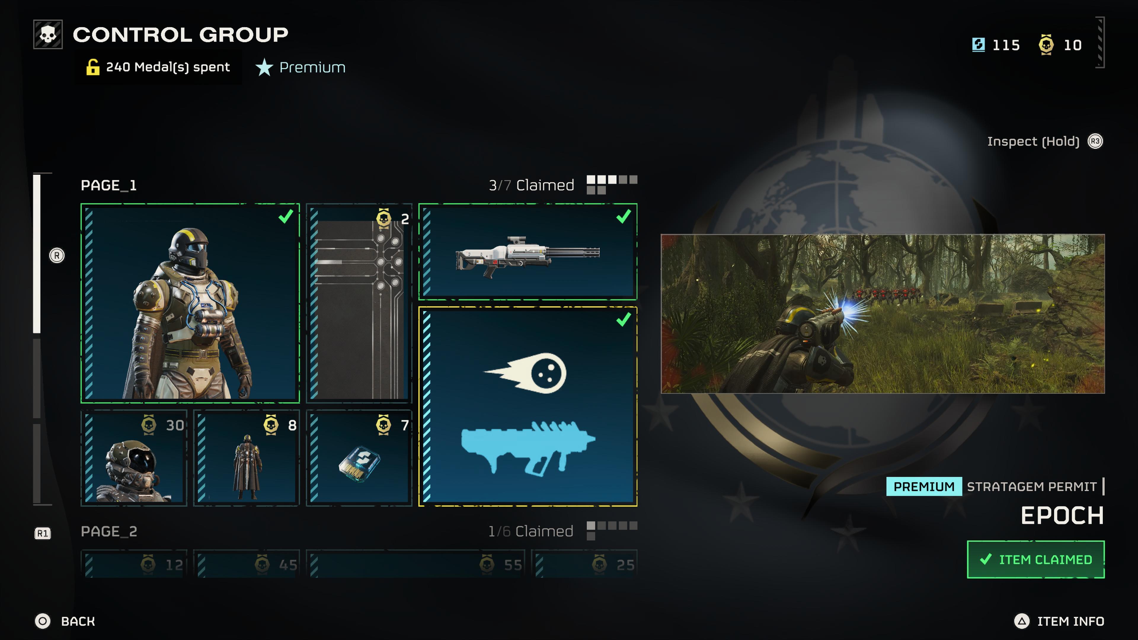 Helldivers 2 Control Group Warbond pgae 1 rewards Epoch plasma launcher