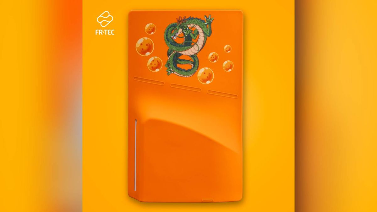Official marketing image of the FRTEC Dragon Ball Z Silicone Cover For PS5 Disc Slim Edition Console.