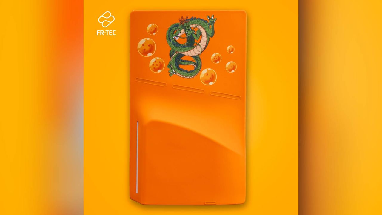 Official marketing image of the FRTEC Dragon Ball Z Silicone Cover For PS5 Disc Slim Edition Console.