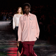 Chanel ss26 model wearing pink shirt