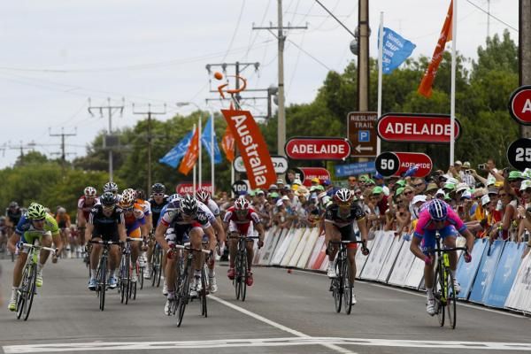 Greipel (Lotto-Belisol) still behind with metres to go. He just edged Petacchi on the line.