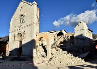 Church of San Benedetto da Norcia following a massive 6.6-magnitude earthquake on Oct. 31, 2016 in the town of Norcia in Perugia, Italy.