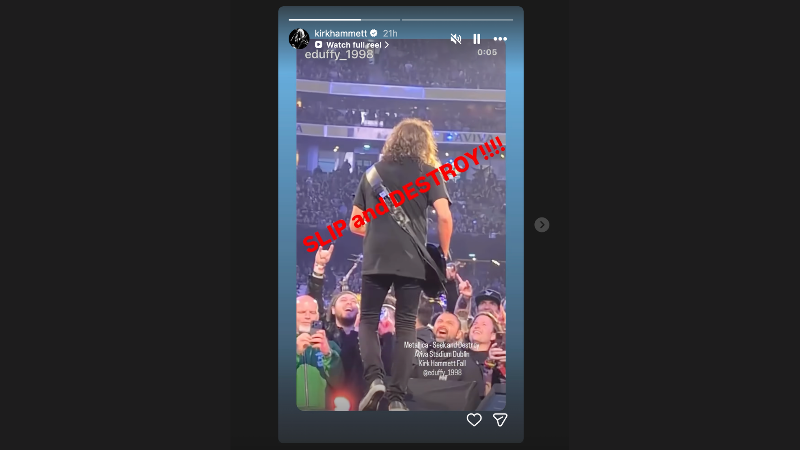 Kirk Hammett's Instagram story