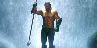 Jason Momoa in his Aquaman suit in a DC Warner Bros. movie still