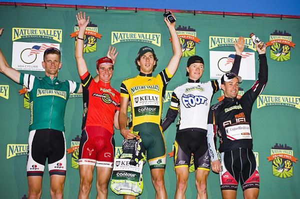 The current jerseys: Paul Martin (Panther p/b Competive Cyclist), Robert Bush (Kenda Pro Cycling), Scott Zwizanski (Kelly Benefits Strategies), Ben King (Trek-Livestrong) and Hilton Clarke (United Healthcare p/b Maxxis).