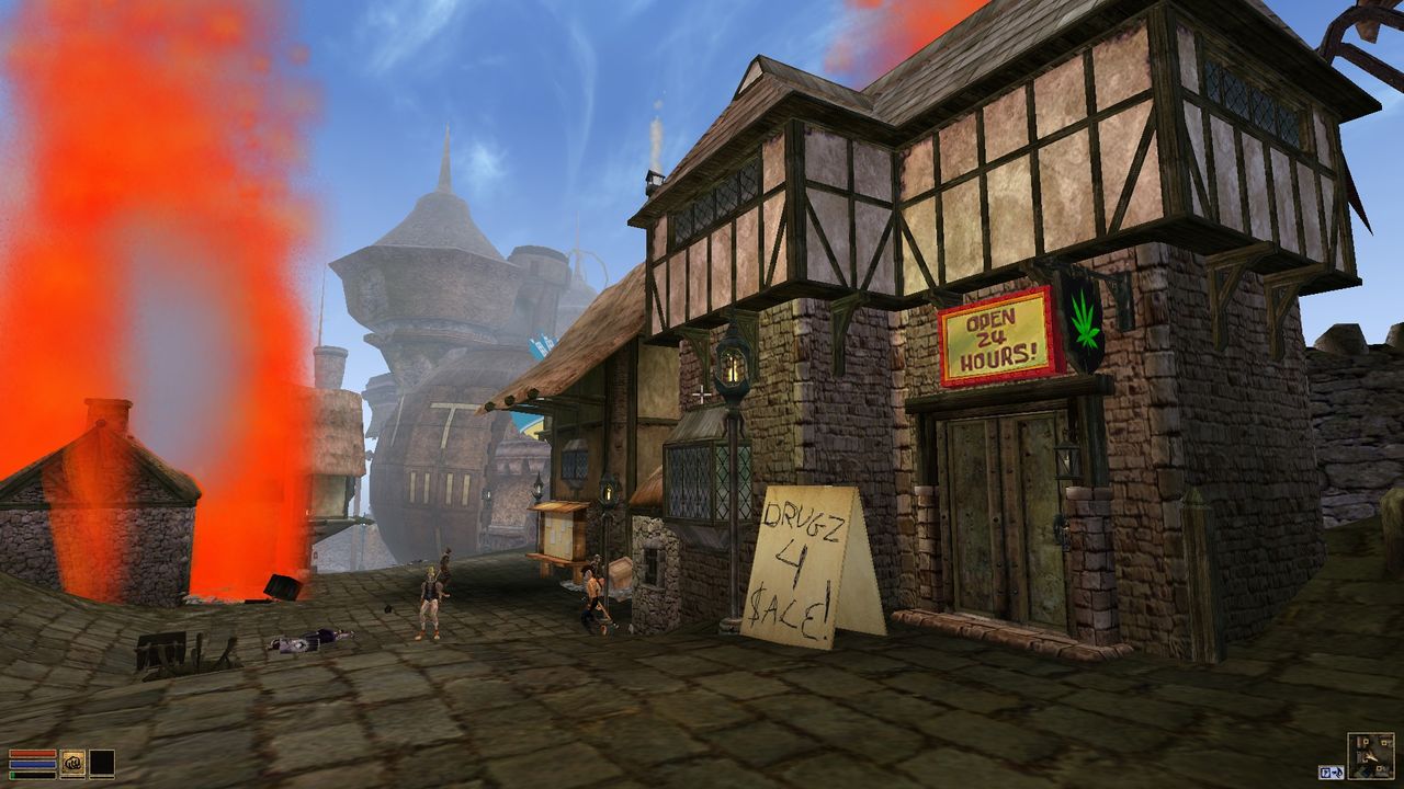 an "Open 24 Hours Drugz 4 Sale" shop in modded Morrowind