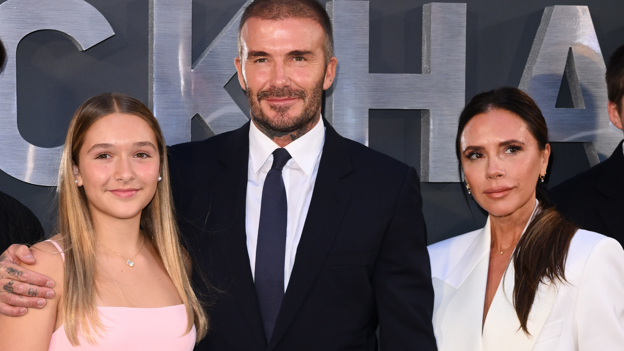 Harper Beckham, David Beckham and Victoria Beckham attend the Netflix &#039;Beckham&#039; UK Premiere at The Curzon Mayfair on October 03, 2023 in London, England.