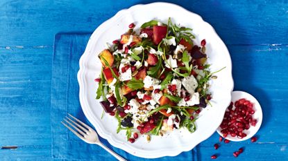 A high-protein salad featuring feta and pomegranate