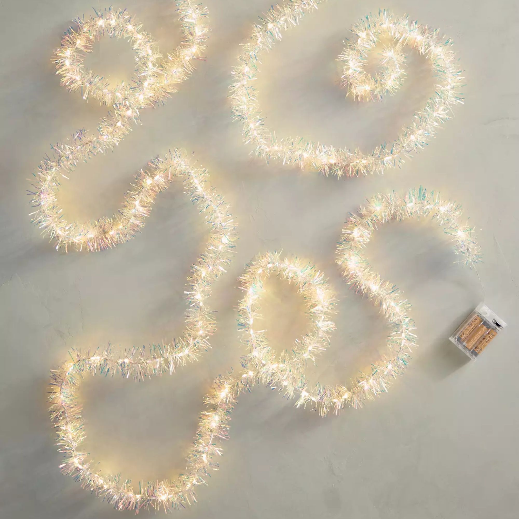 Tinsel wrapped string lights