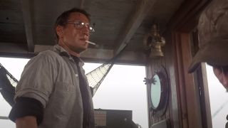 Roy Scheider staring in disbelief in the ship cabin in Jaws.