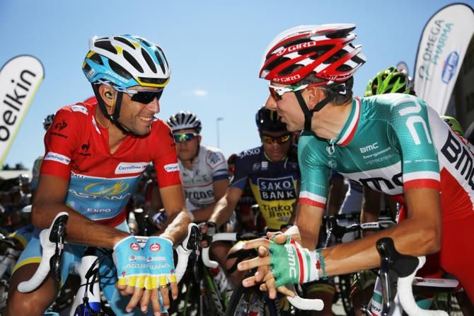 Vincenzo Nibali (Astana) and Ivan Santaromita (BMC)