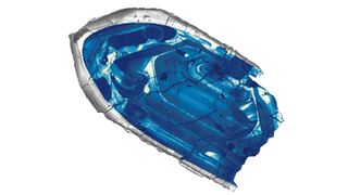 A microscope image of a blue crystal