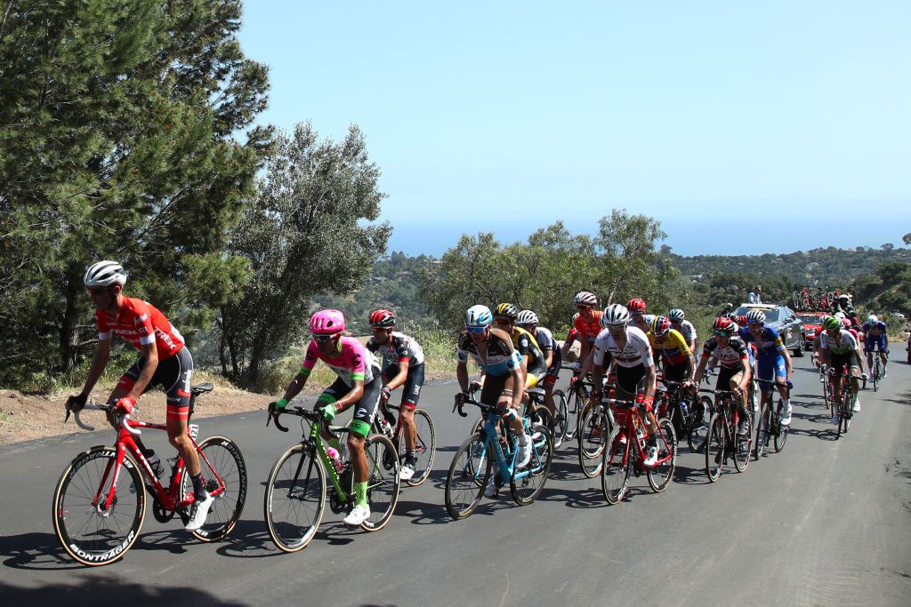 Peter Stetina (Trek-Segafredo) leads on the climb of Gibraltar Road on stage 2 of the 2018 Tour of California