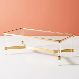 lucite coffee table with gold accents