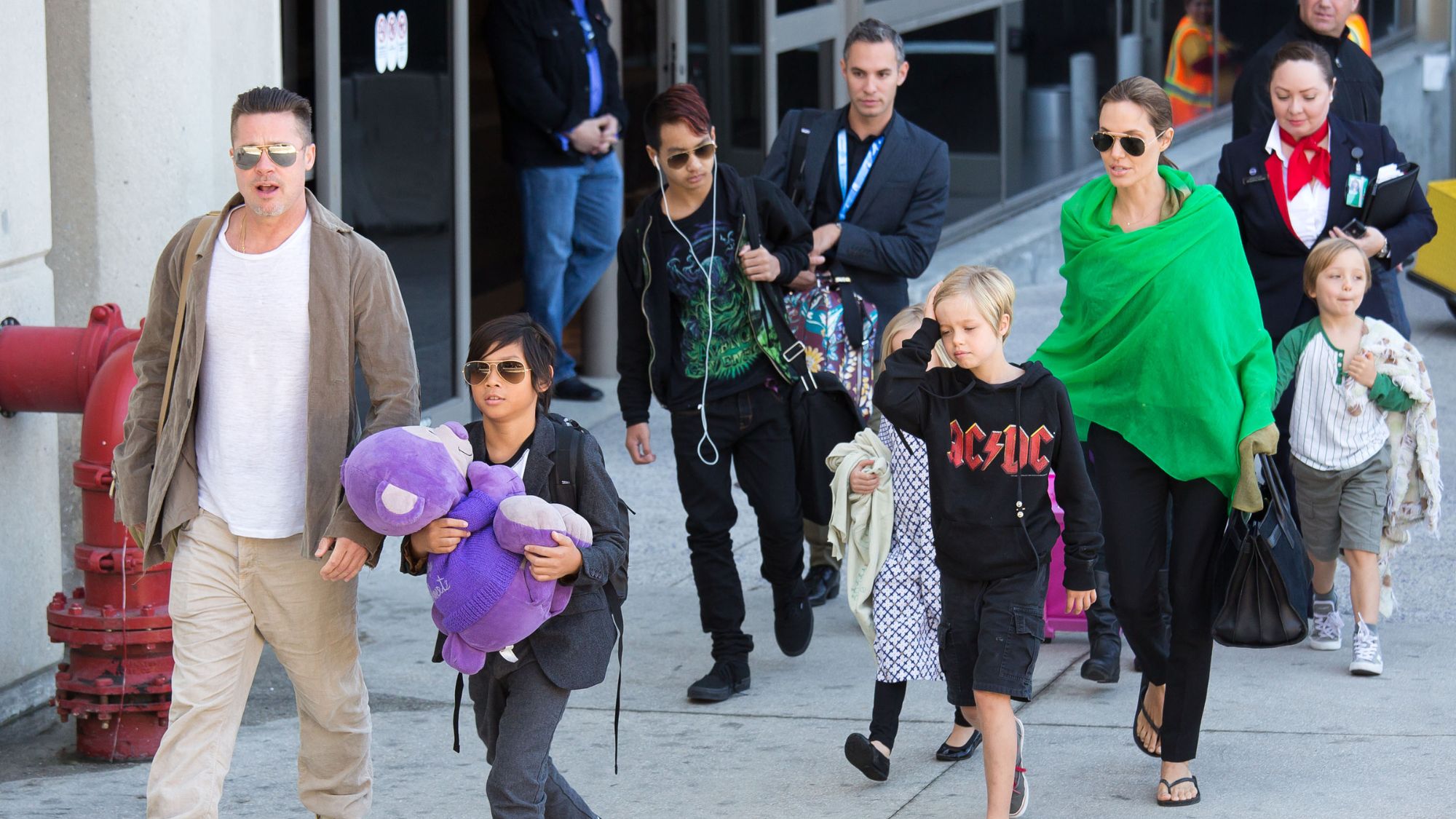 Brad Pitt and Angelina Jolie, and their children in Los Angeles