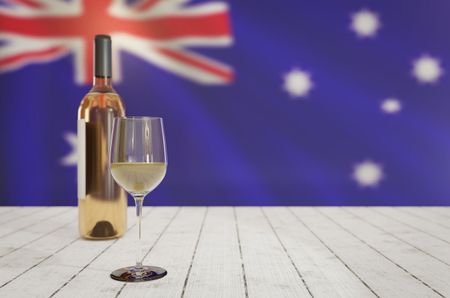 Australian flag with wine glass and bottle
