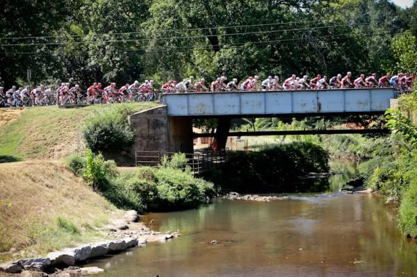 Riders pass through one of the scenic parks in downtown Greenville.