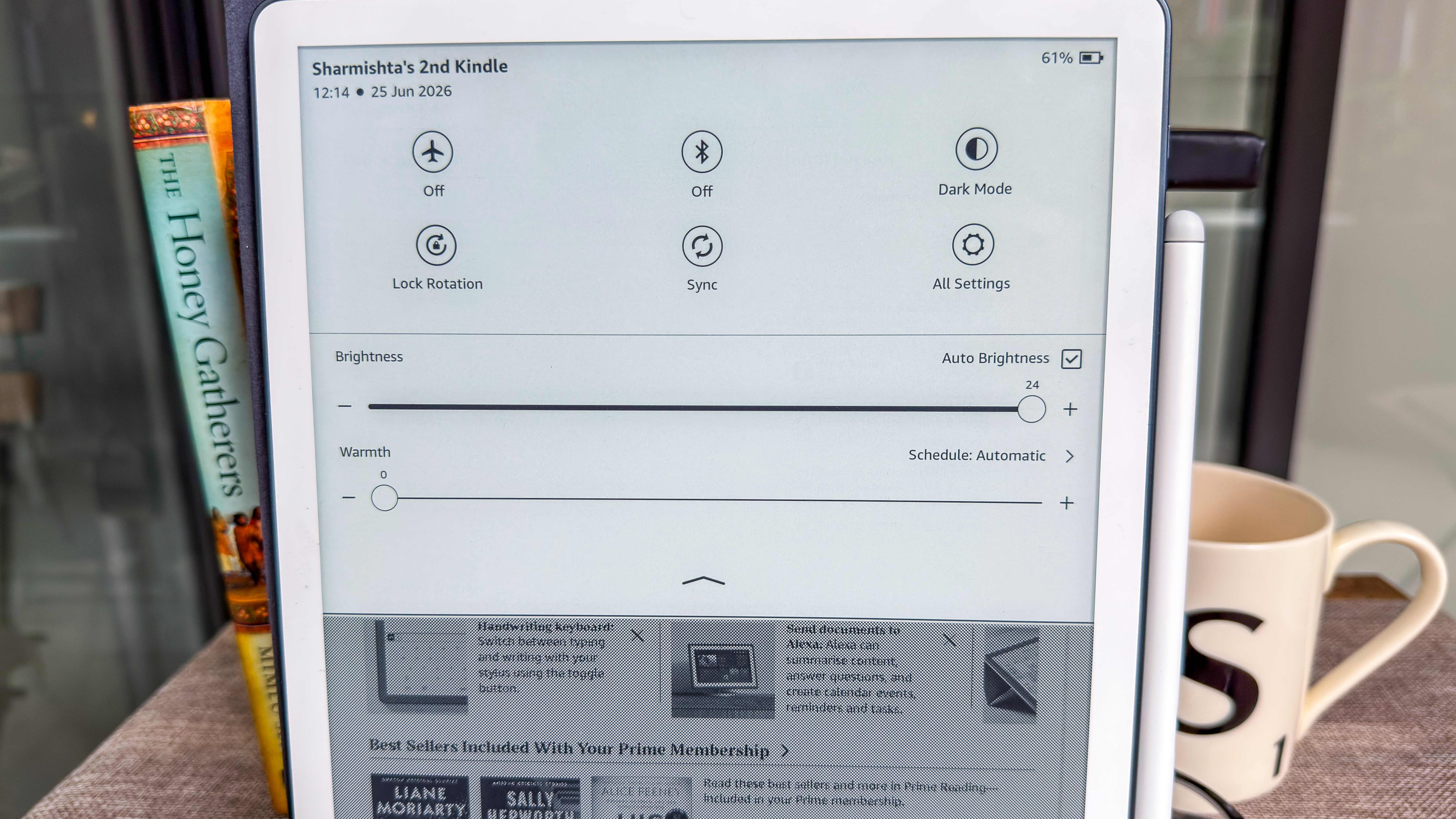 Dropdown menu on the 3rd generation Kindle Scribe