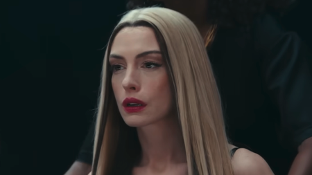 Anne Hathaway with blonde hair in Mother Mary