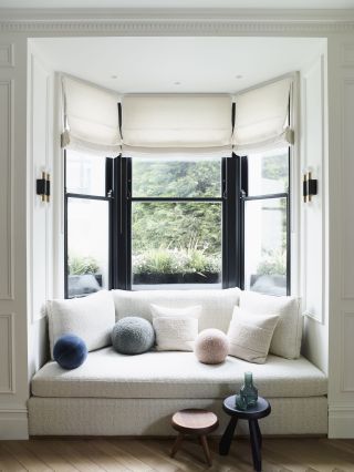 Window seat with boucle cover