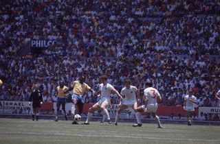 Pele in action for Brazil against England at the 1970 World Cup.