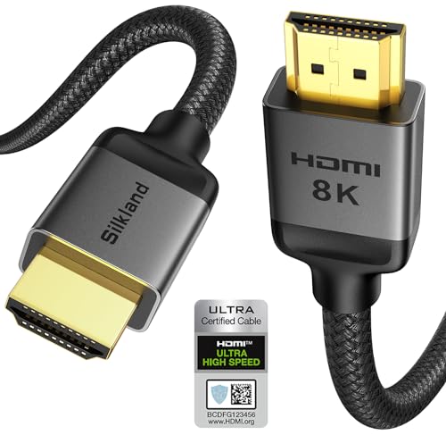 Silkland 認定 HDMI 2.1 ケーブル、 [4k@240hz 144hz 120hz, 8k@60hz] 1440P 超高速 HDMI ケーブル 48Gbps (アップグレード編組)、HDR10+、EarC、HDCP 2.3、Xbox/PS5/PS4/Roku TV と互換性あり-6.6ft