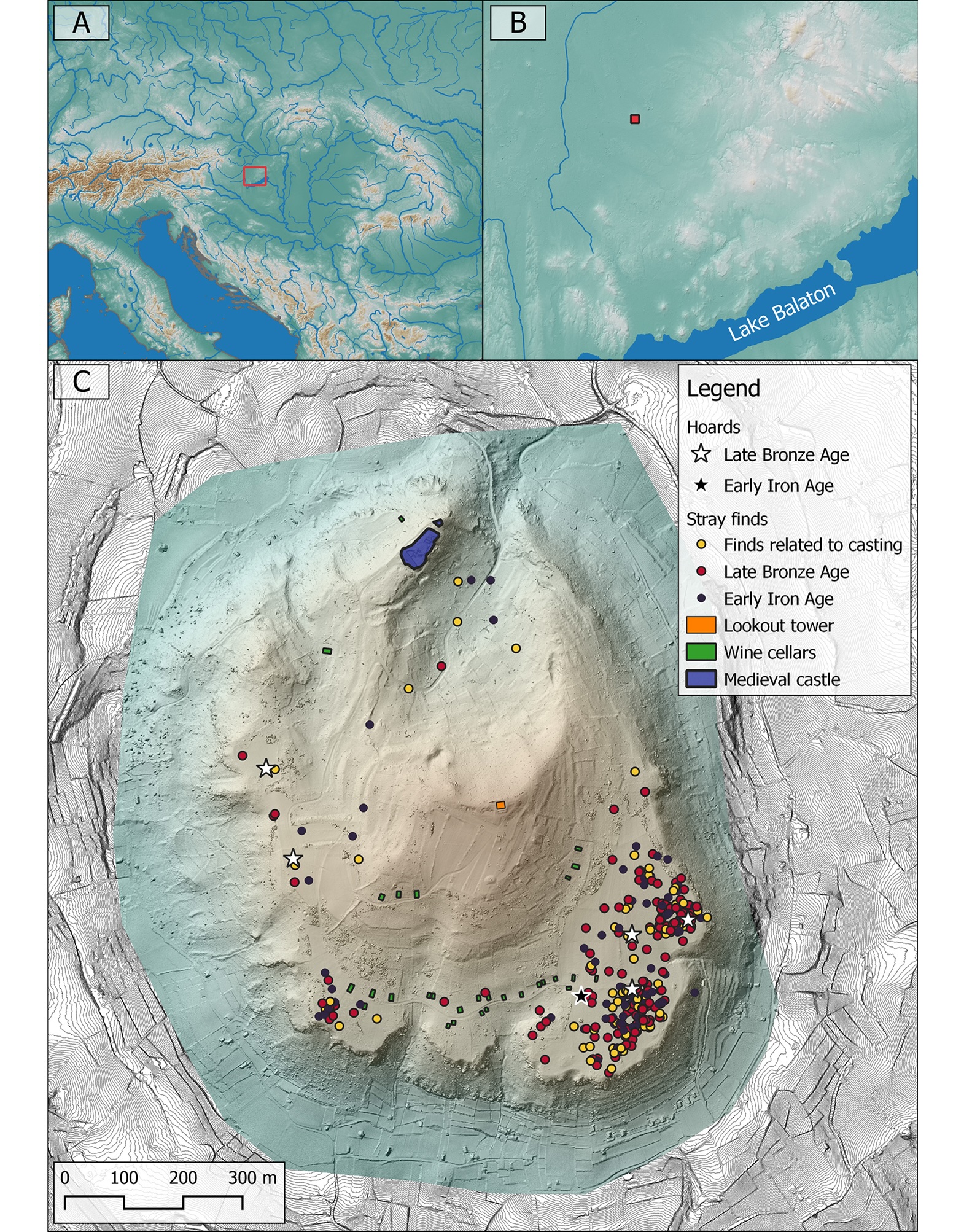 a map of a hilltop where the hoard was found