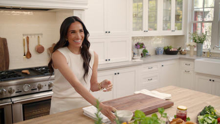 Meghan Markle in her kitchen in a still from 'With Love, Meghan'